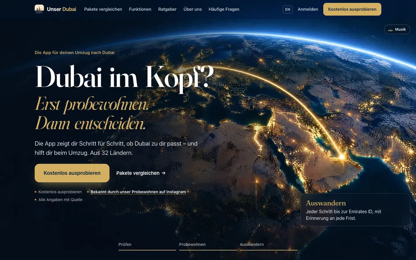 Startbereich der Website von Unser Dubai (www.unser-dubai.com)